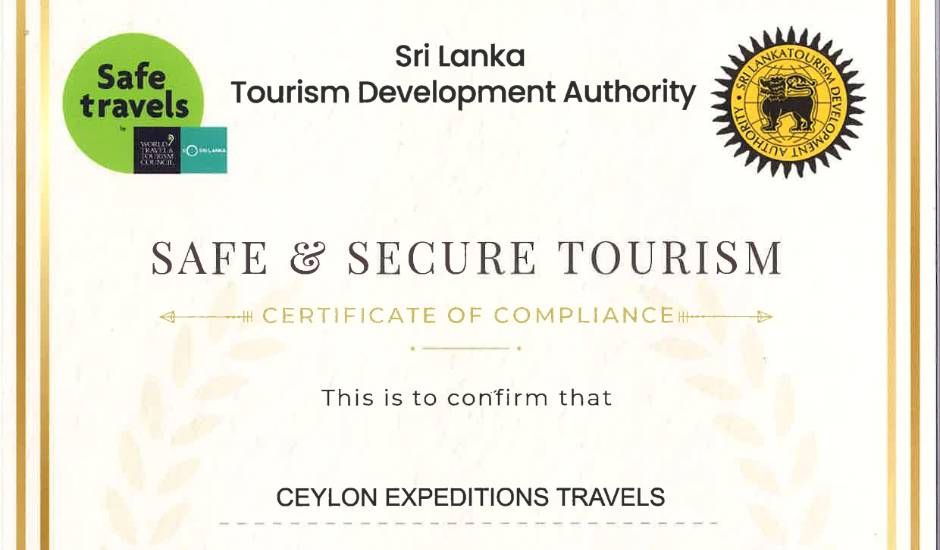 Ceylon Expeditions Certified as Safe &amp;amp; Secure Travel Agent by SLTDA